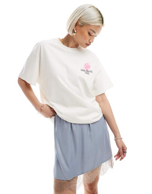 Miss Selfridge the sweet bow graphic oversized t-shirt in white, 2 of 4