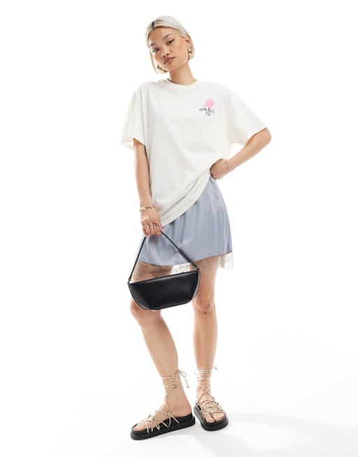 Miss Selfridge the sweet bow graphic oversized t-shirt in white, 4 of 4
