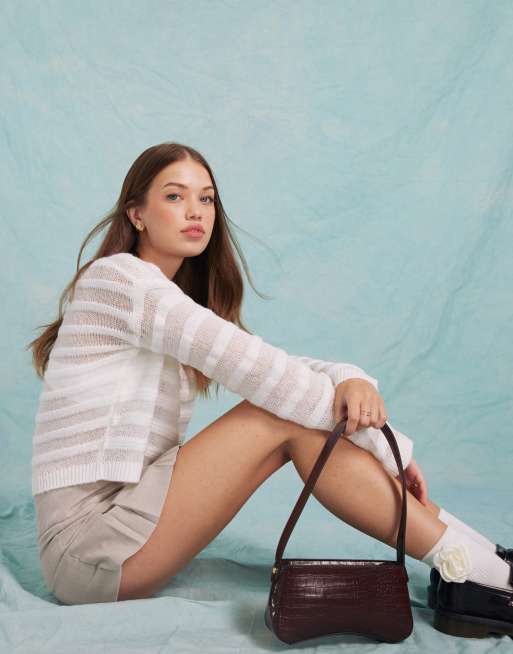 Miss Selfridge Thin V Neck Jumper Miss Selfridge Thick And Thin Knit V Neck Jumper In Cream ShopStyle