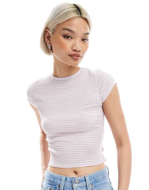 Miss Selfridge tie back baby tee in gingham