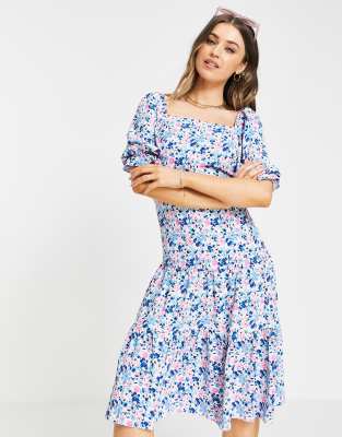 Miss Selfridge tie back midi in cluster floral | ASOS