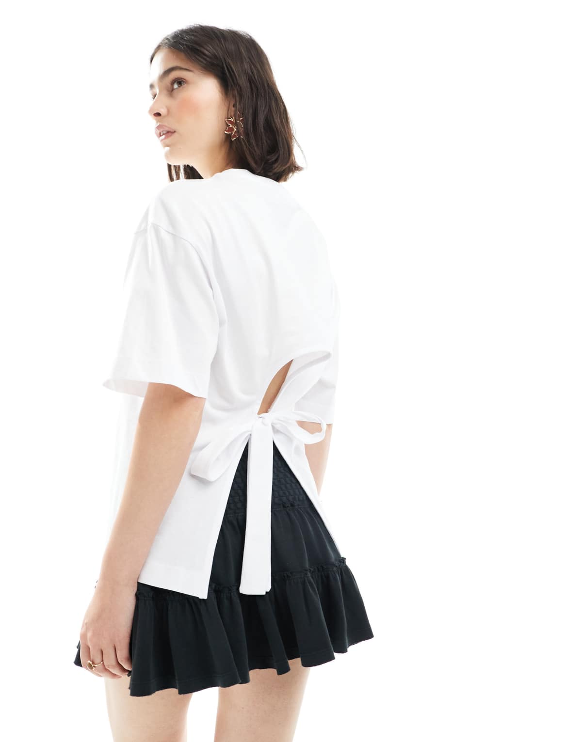 Miss Selfridge tie back tee in white