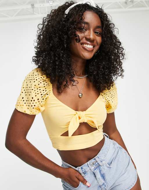 Yellow store broderie top