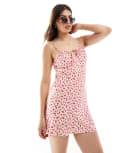 [Miss Selfridge] Miss Selfridge tie front bias mini slip dress in strawberry print-Multi 14 Strawberry print