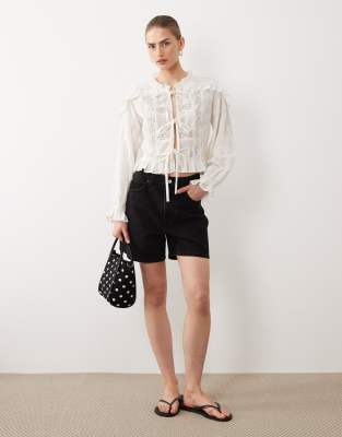 Miss Selfridge Tie Front Blouse In White