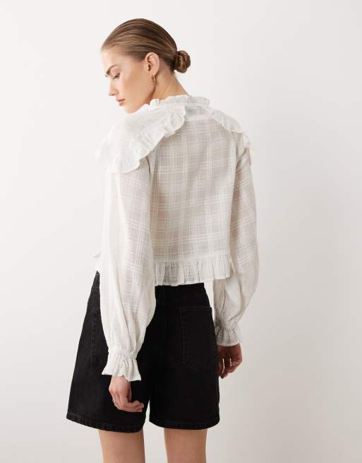 Miss Selfridge tie front blouse in white, 4 of 4