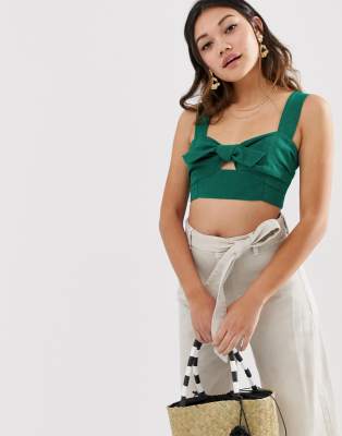 Miss Selfridge tie front bralet in green