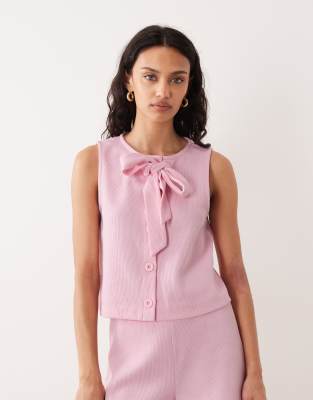 Miss Selfridge tie front button up sleeveless top in pink - part of a set
