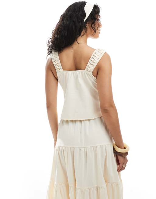 Miss Selfridge tie front cami top in buttermilk - part of a set, 4 of 4