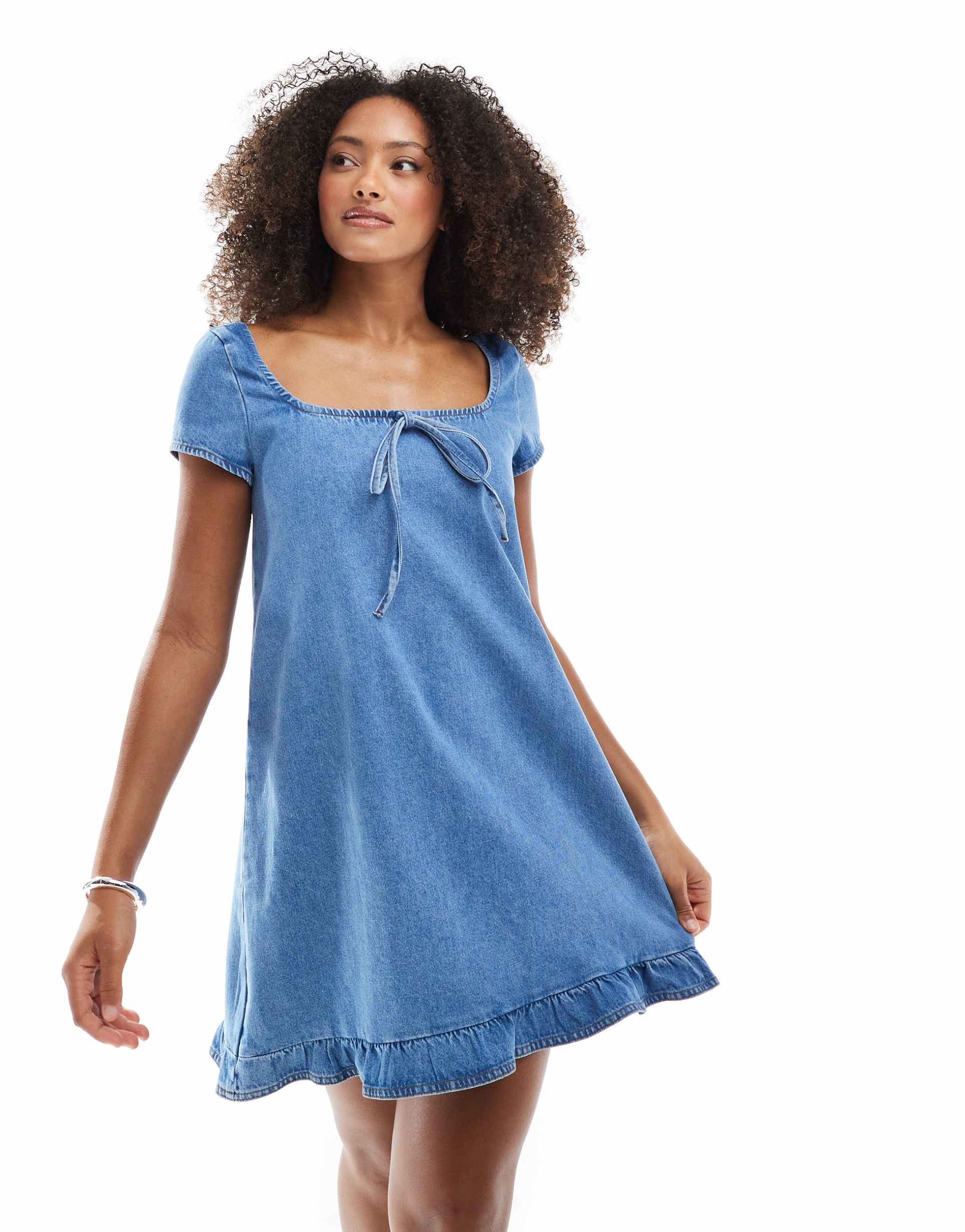 miss selfridge tie front denim mini dress