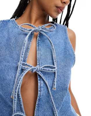 Miss Selfridge Tie Front Denim Vest