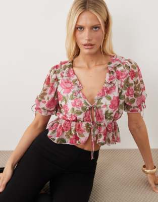 Miss Selfridge Tie Front Dressy Top In Pink