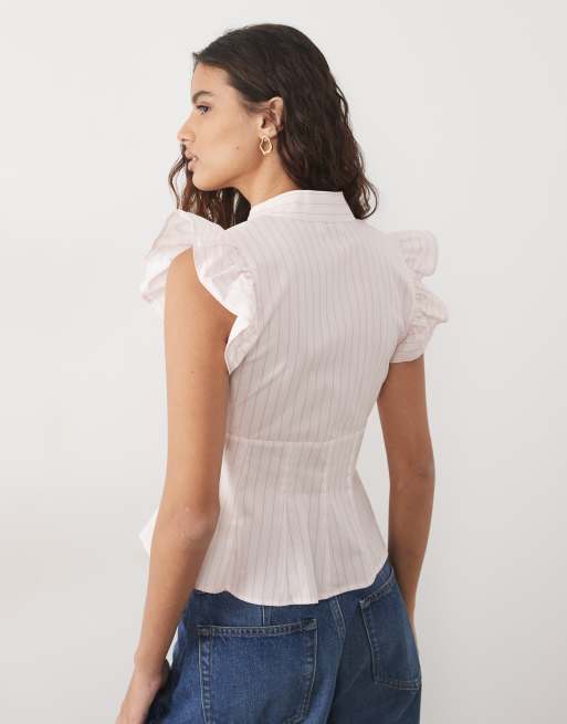 Miss Selfridge tie front fitted shirt in stripe, 4 of 4