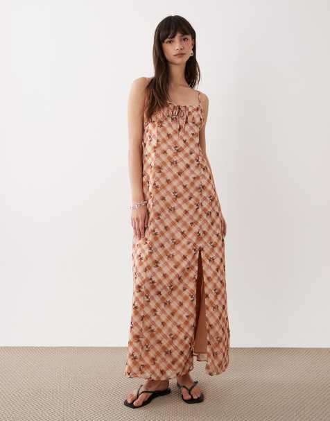 Miss Selfridge tie front maxi dress in floral plaid print - view 1