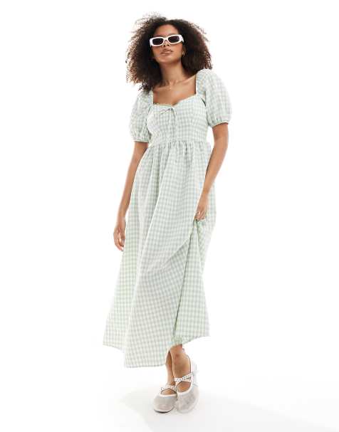 Miss Selfridge tie front midi dress in matcha gingham - view 1