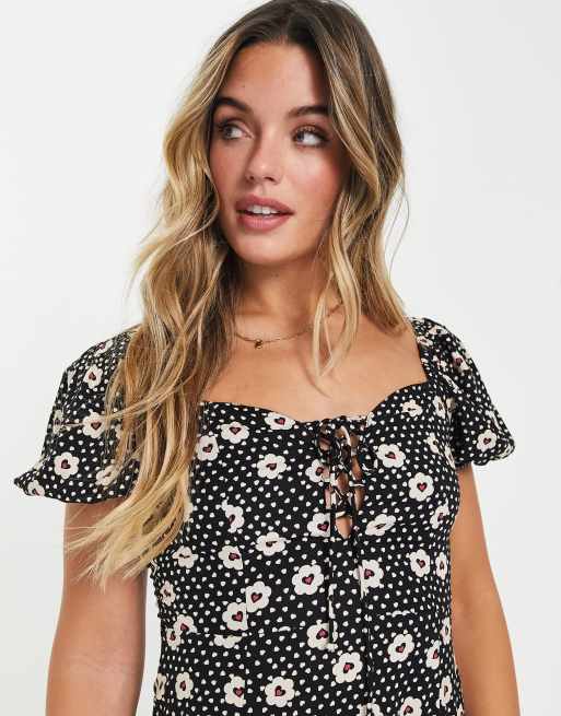 ASOS DESIGN cupped midi dress with slits in spot print