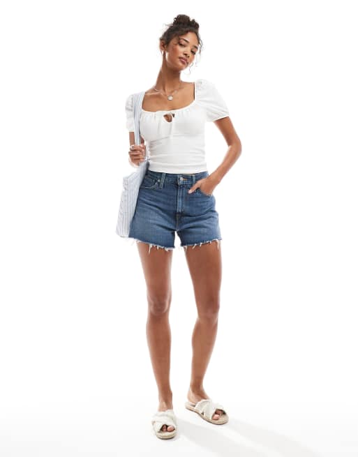 Miss Selfridge tie front milkmaid top in white