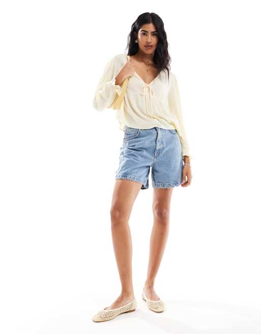 Miss Selfridge tie front peplum blouse in buttermilk