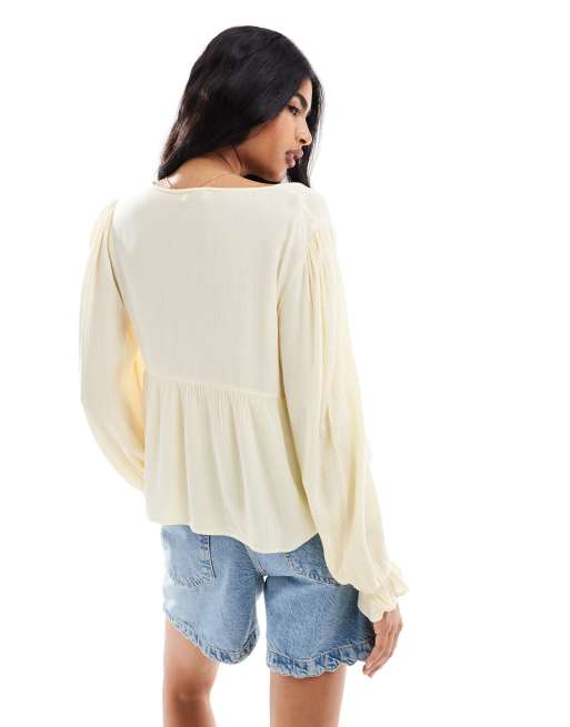 Miss Selfridge tie front peplum blouse in buttermilk