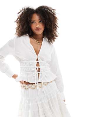 tie front poplin shirt in white