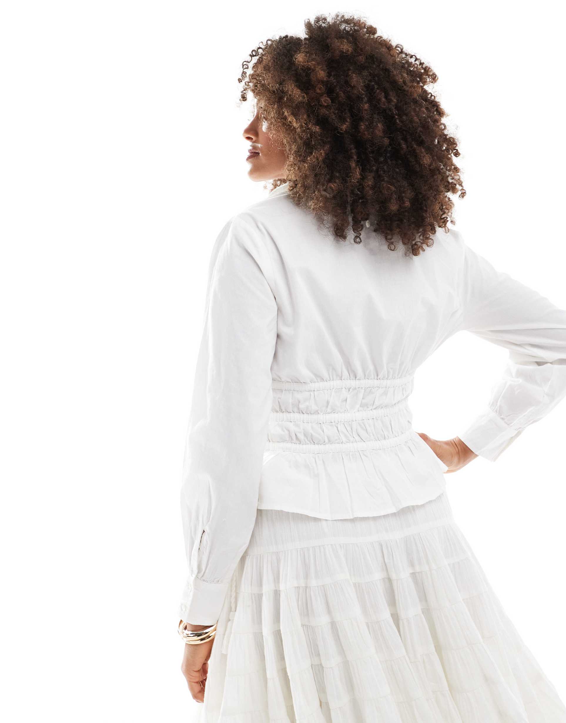 miss selfridge tie front poplin shirt in white