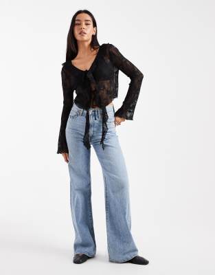 Miss Selfridge Tie Front Top In Black