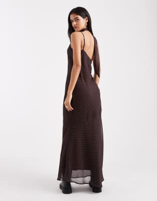 Miss Selfridge Tie Neck Cowl Maxi Dress In Brown