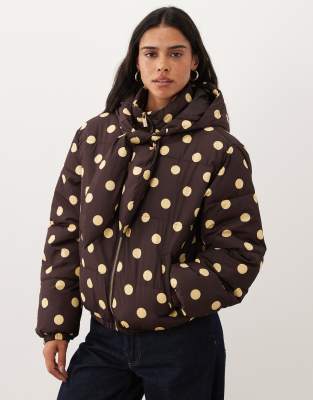 Miss Selfridge Tie Neck Puffer Coat In Brown