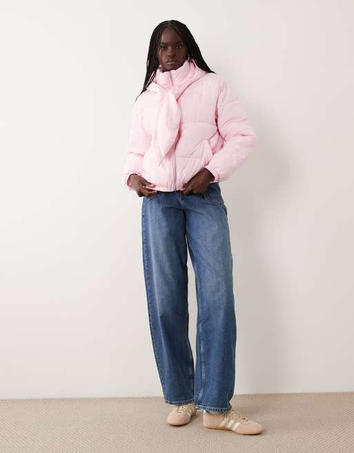 Miss Selfridge tie neck puffer jacket in baby pink, 2 of 4