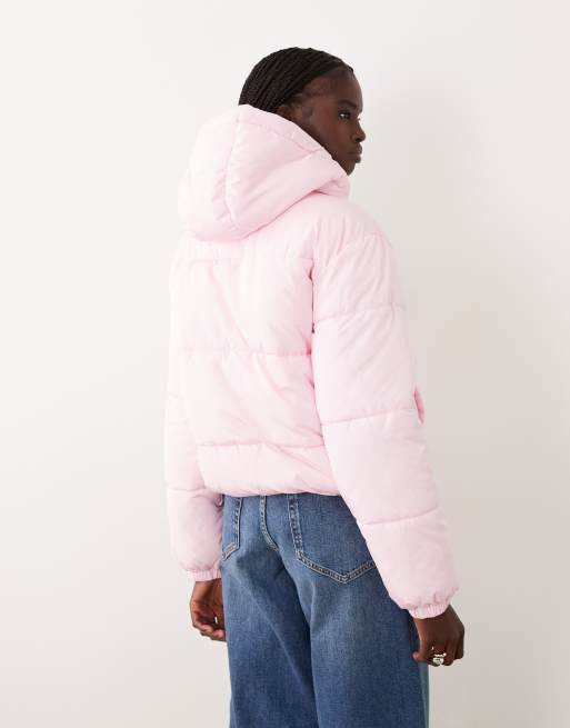 Miss Selfridge tie neck puffer jacket in baby pink, 3 of 4