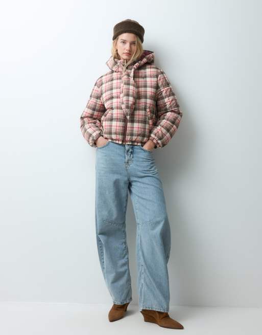 Miss Selfridge tie neck puffer jacket in check, 5 of 5