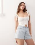 [Miss Selfridge] Miss Selfridge tie shoulder corset top in cream-White 14 CREAM