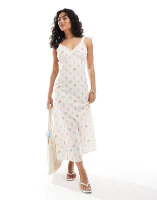 [Miss Selfridge] Miss Selfridge tie shoulder linen blend slip dress-Multi 18 Multi