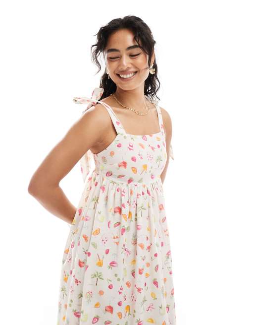 Miss Selfridge tie shoulder maxi dress in fruit print