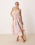 [Miss Selfridge] Miss Selfridge tie shoulder postcard print maxi dress-Multi 12 Multi