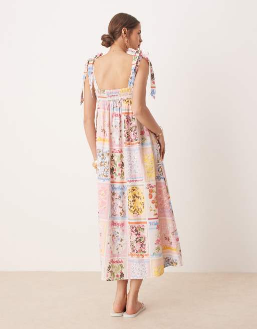 Miss Selfridge tie shoulder postcard print maxi, 4 of 4