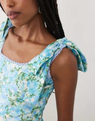 Miss Selfridge Tie Shoulder Romper In Blue