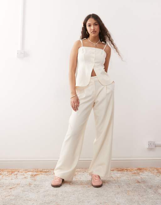 Miss Selfridge tie shoulder tailored vest in cream - part of a set, 2 of 4