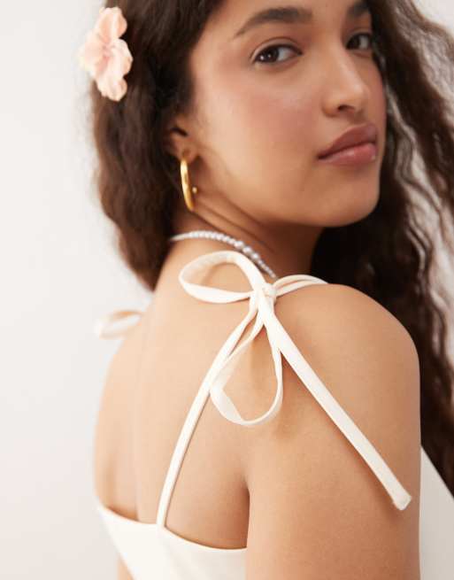 Miss Selfridge tie shoulder tailored vest in cream - part of a set, 3 of 4