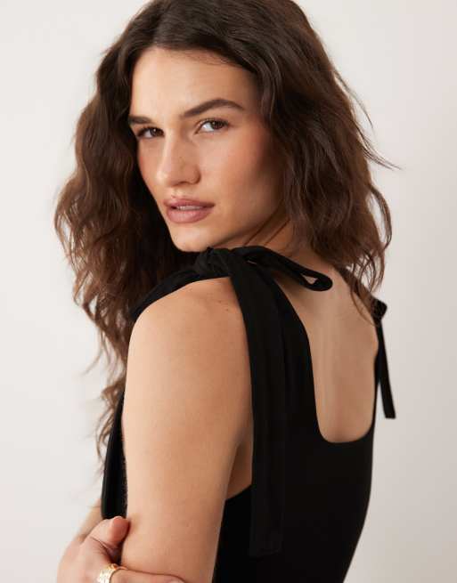 Miss Selfridge tie shoulder top in black, 2 of 4