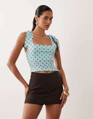 Miss Selfridge Tie Shoulder Top In Blue