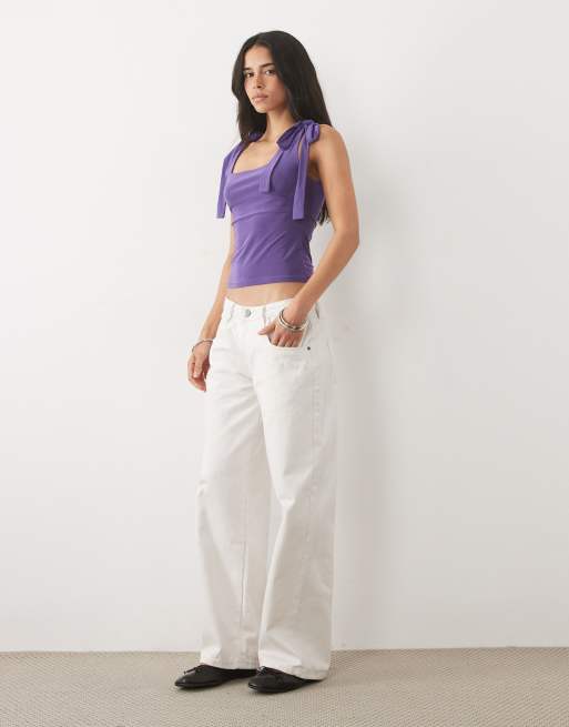 Miss Selfridge tie shoulder top in purple, 2 of 4