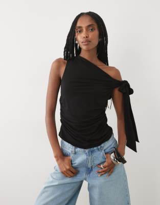 Miss Selfridge Tie Shoulders Top In Black