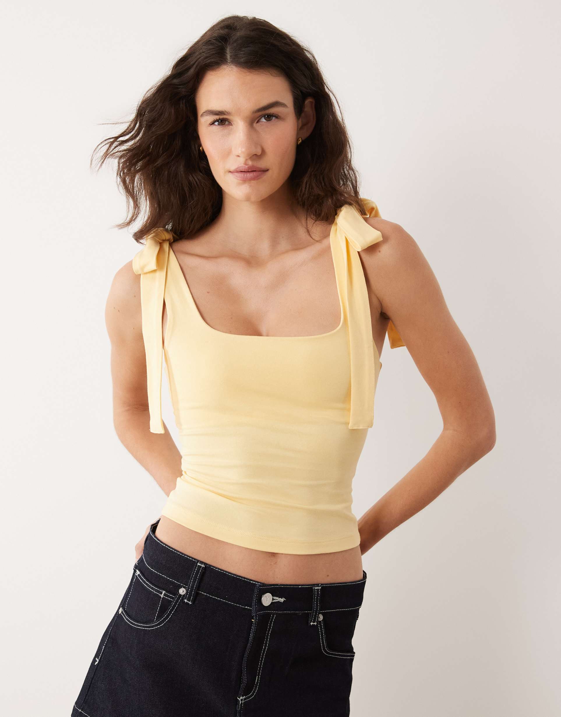 miss selfridge tie shoulders top in buttermilk