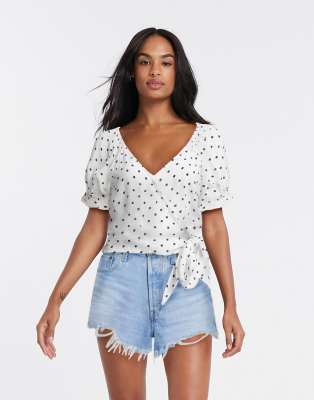 Miss Selfridge tie side blouse in white spot