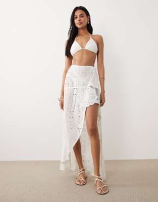 Miss Selfridge tie side eyelet patchwork beach maxi skirt in cream cream 18290₽