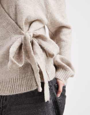 Miss Selfridge Tie Side Knit Wrap Sweater-purple In Neutral