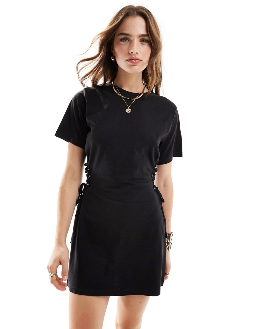 Miss Selfridge tie side t-shirt mini dress in black