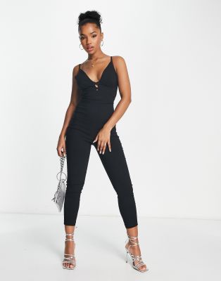 Miss Selfridge tie waist cami jumpsuit in black  - ASOS Price Checker