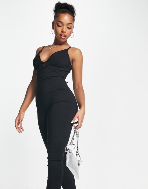 Miss Selfridge tie waist cami jumpsuit in black